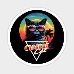 Retro Wave Cymric Cat Miami Shirt Magnet